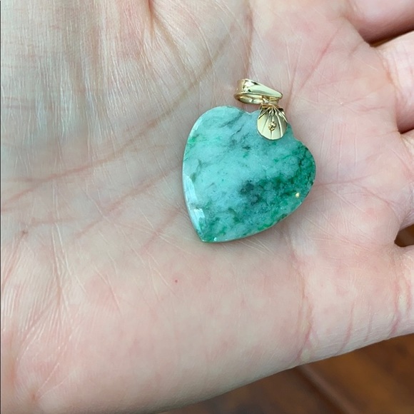 14k Real Gold Chain 18 Heart Jade Pendant Necklace - Picture 2 of 10